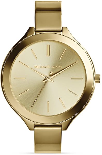 Michael Kors Gold Tone Slim Runway Three Hand Watch 43mm In Gold Lyst