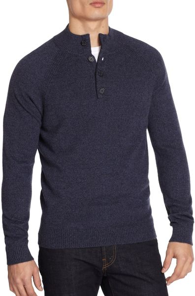 Saks Fifth Avenue Black Cashmere Buttonclose Sweater in Blue for Men