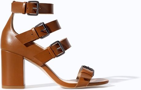 Zara High Heel Sandal with Wide Straps in Brown (Leather) | Lyst