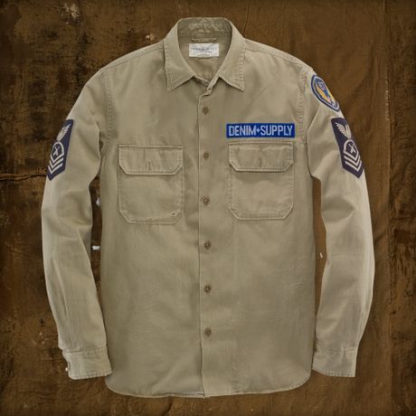 denim military supply shirt twill ralph lauren khaki