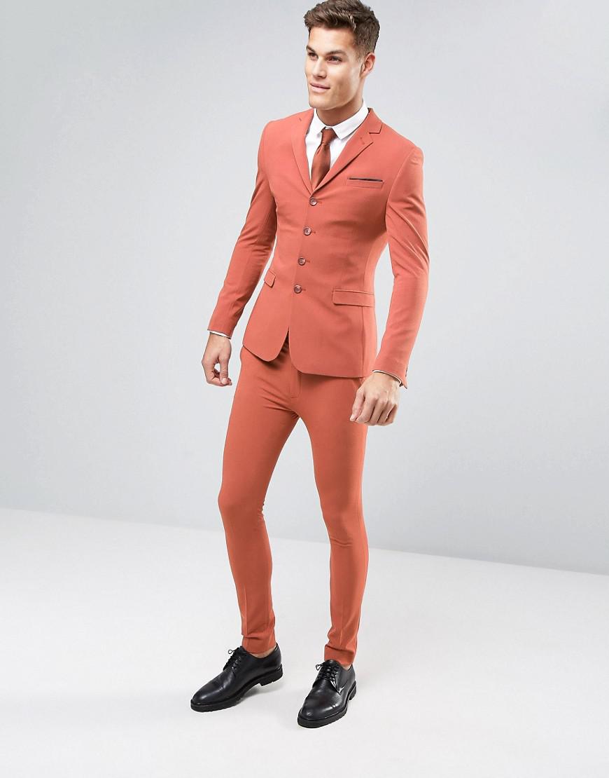 Lyst Asos Super Skinny Four Button Suit Jacket In Coral For Men