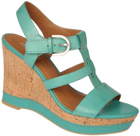 Franco Sarto Sonoma Leather Strappy Wedge Sandals in Green (turquoise ...