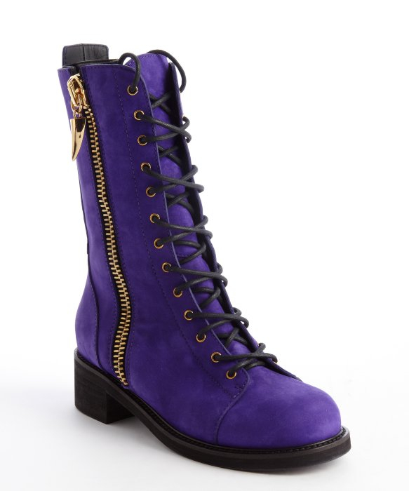 Giuseppe Zanotti Royal Purple Side Zipper Detail Lace Up Combat Boots
