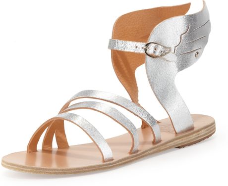Ancient Greek Sandals Ikaria Winged Vachetta Flat Sandal Silver in ...