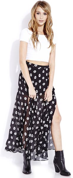 Forever 21 Retro Daisy Maxi Skirt in Black (Blackwhite) Forever 21 Retro Daisy Maxi Skirt in Black (Blackwhite)