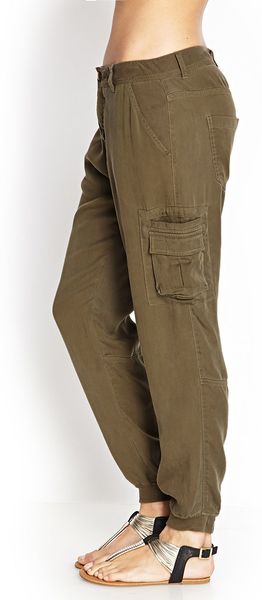 Forever 21 Woven Utility Pants in Khaki (Olive)