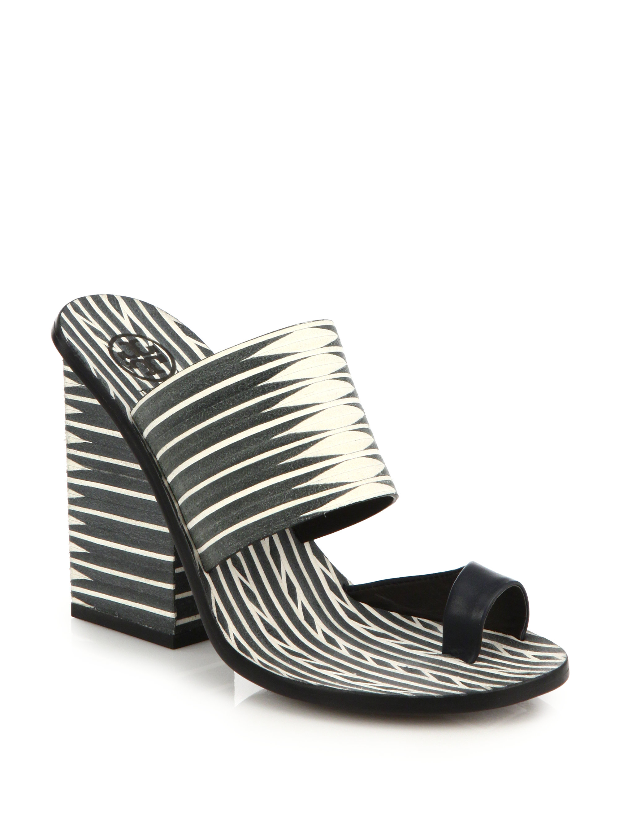 Tory Burch Kempner Mosaic-Print Mule Sandals in Blue (NAVY) | Lyst