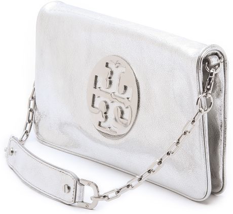 tory burch silver metallic clutch