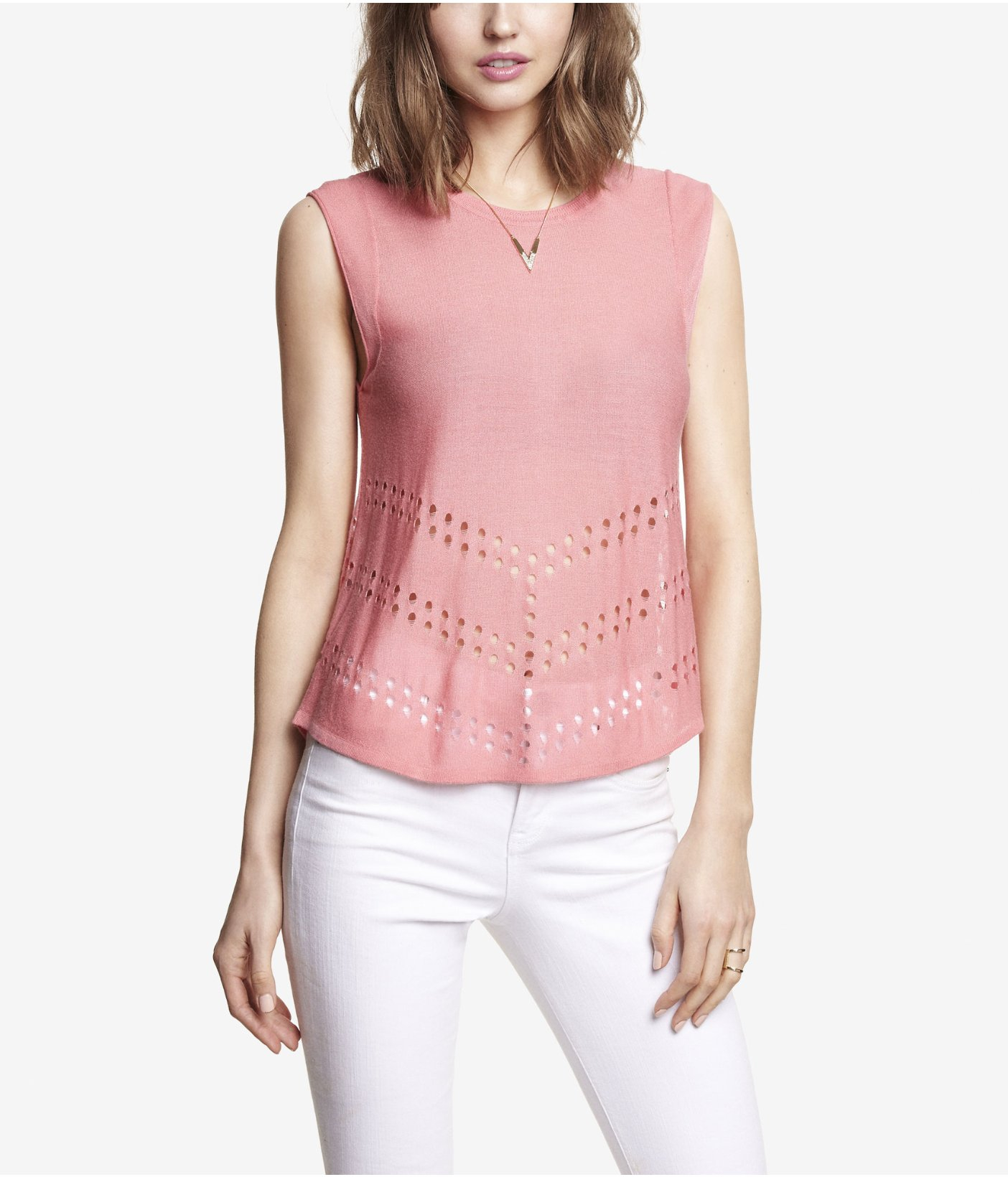 Express Fine Gauge Cutout Sweater Shell in Red (PACIFIC CORAL) Lyst