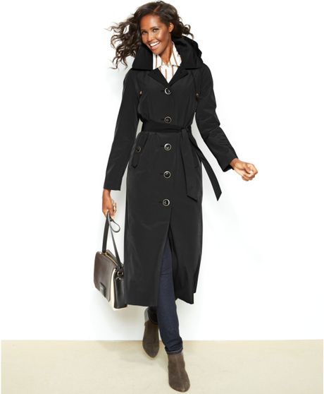 London Fog Belted Trench Coat in Black
