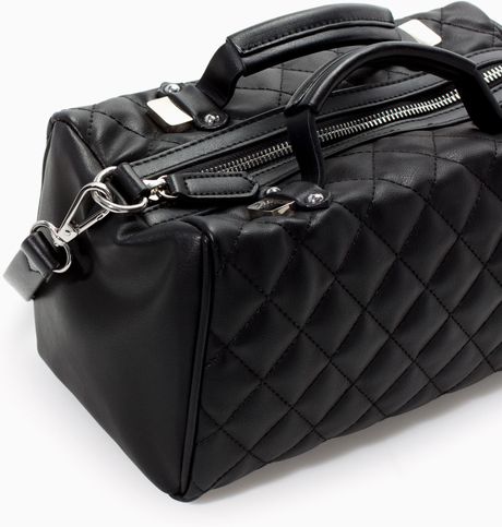 Zara Quilted Mini Bowling Bag in Black | Lyst