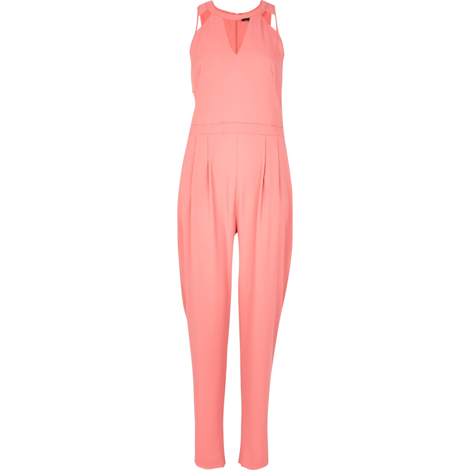 River Island Coral Mesh Panel Smart Jumpsuit in Pink (coral) Lyst