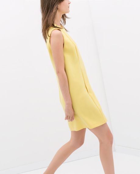 Zara Dress with Pockets in Yellow | Lyst