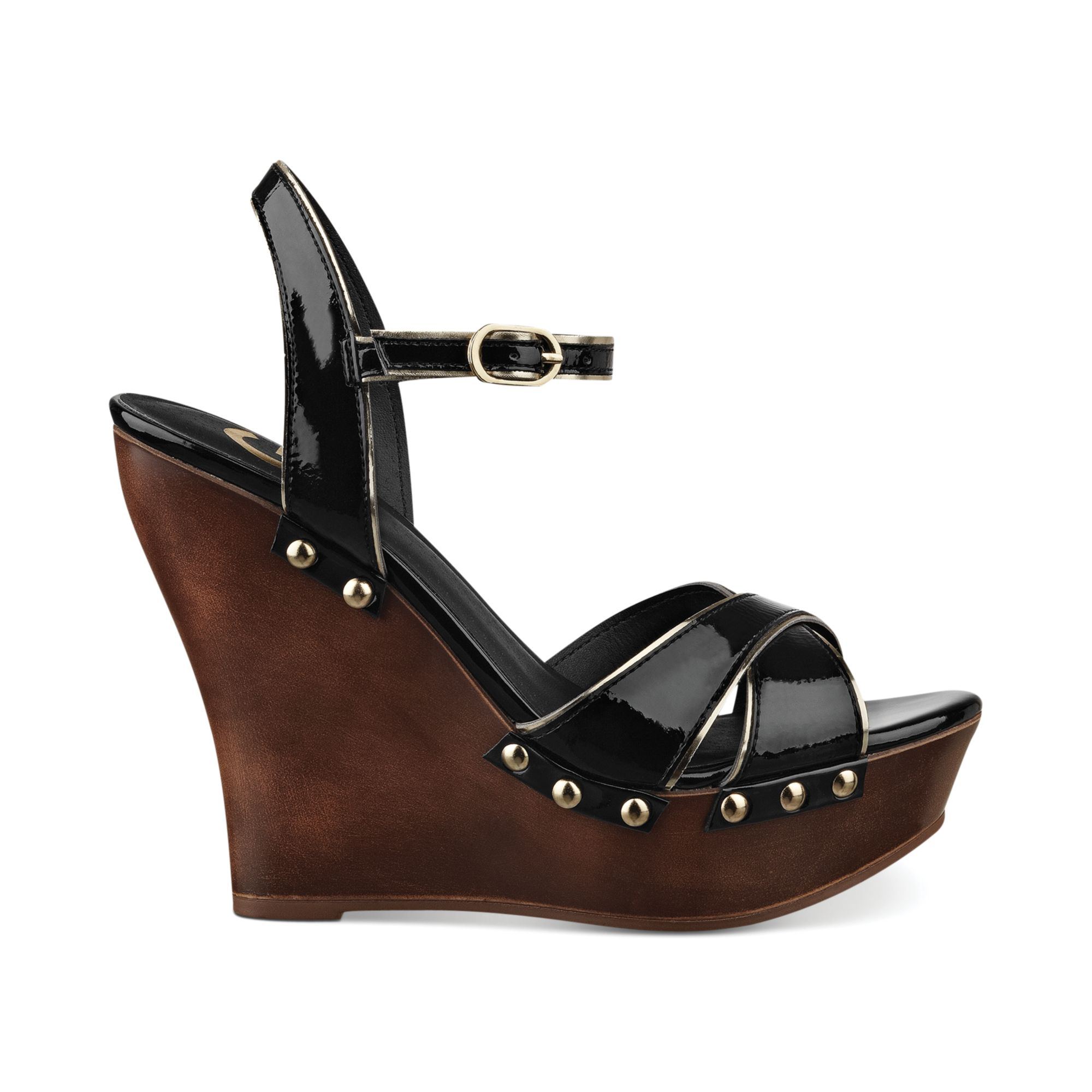 G By Guess Womens Selenah Platform Wedge Sandals in Black