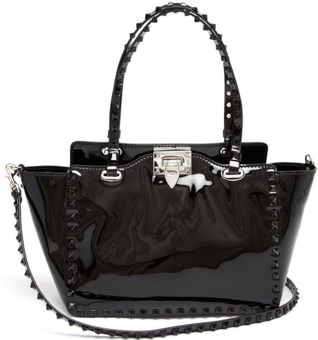 Valentino Rockstud Patent Leather Tote Bag in Black | Lyst