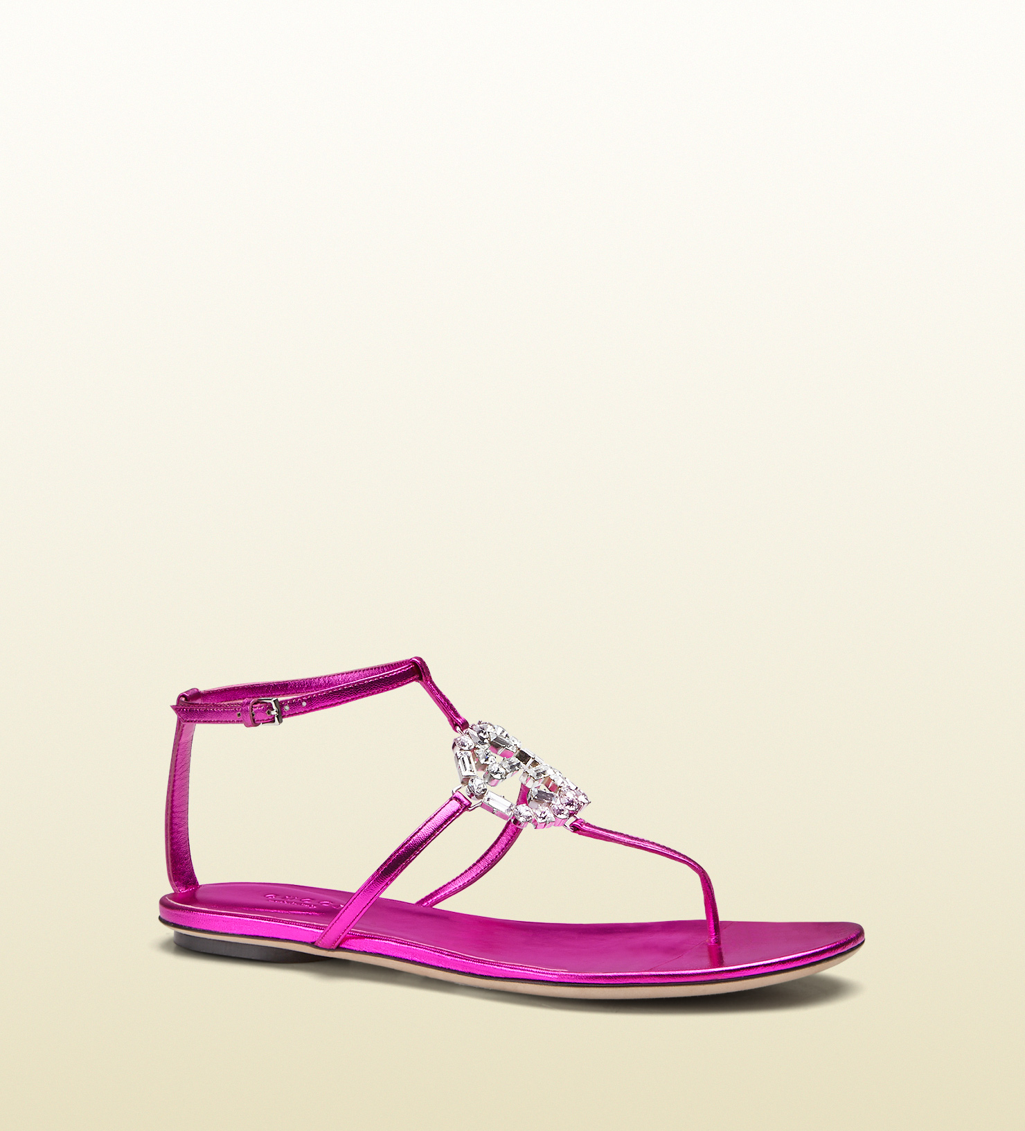 Gucci Gg Sparkling Metallic Leather Thong Sandal in Pink (fuchsia) | Lyst