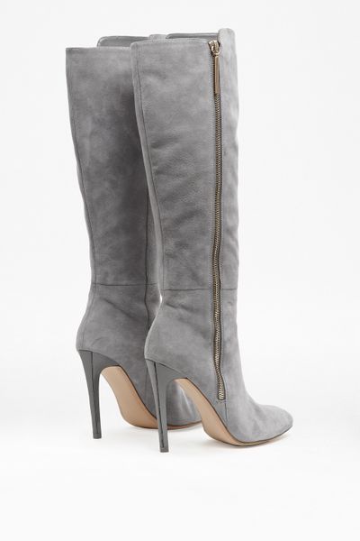 gray suede thigh high boots