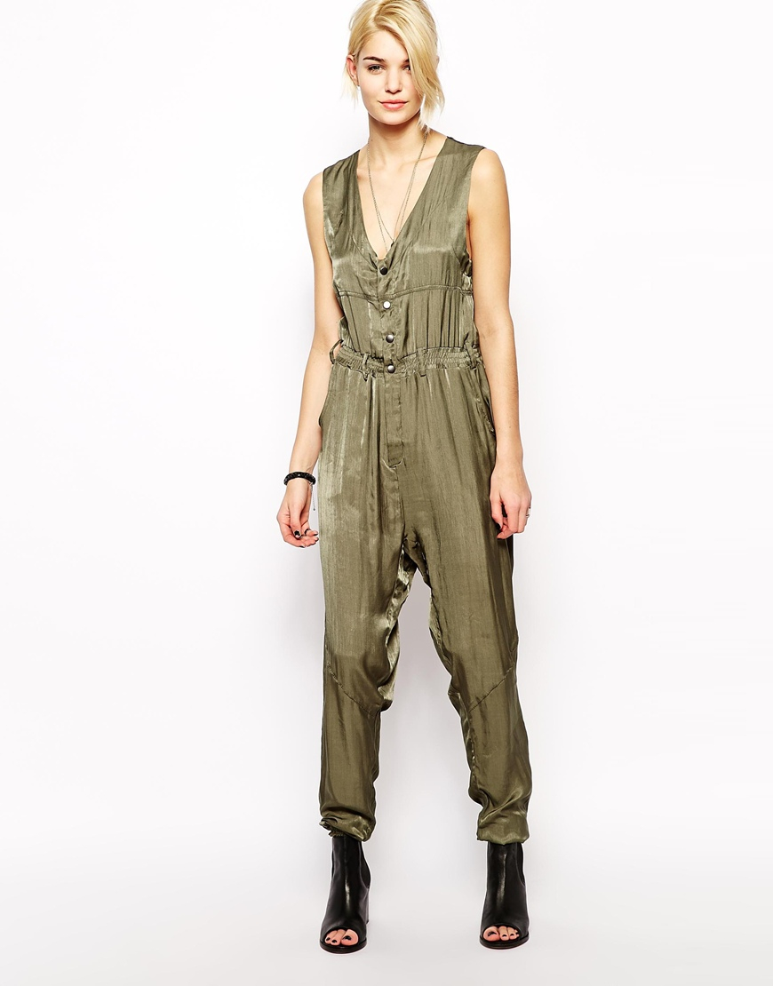 khaki utility jumpsuit