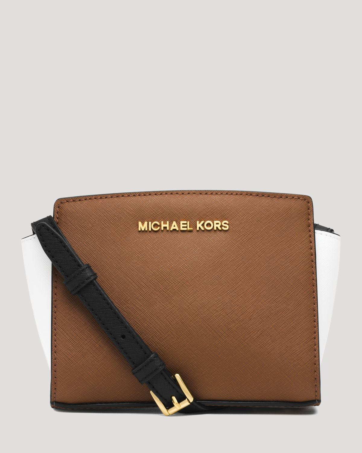Michael Michael Kors Crossbody Mini Selma Colorblock Messenger in Brown (Luggage/White/Black) | Lyst