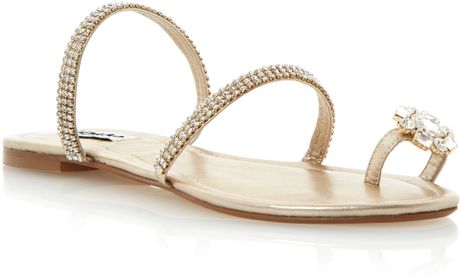 Dune Kate Leather Flat Dressy Sandals in Beige (Champagne) | Lyst