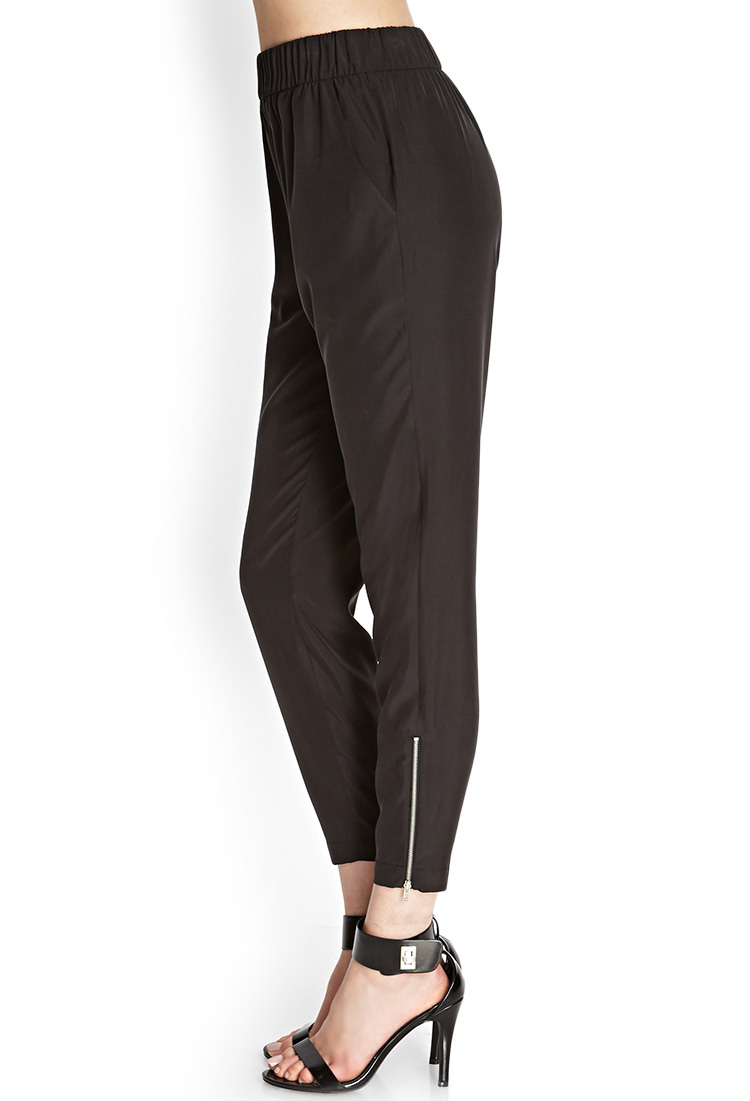 Forever 21 Zippered Woven Joggers in Black | Lyst