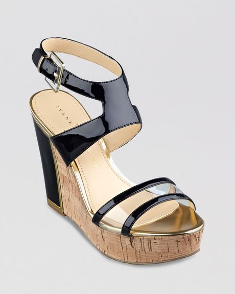 ... Open Toe Platform Wedge Sandals Hagley in Black (BlackClear) | Lyst