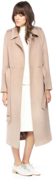 Soia And Kyo Rebbeca Long Belted Nude Wool Trench Coat In Beige Nude Lyst
