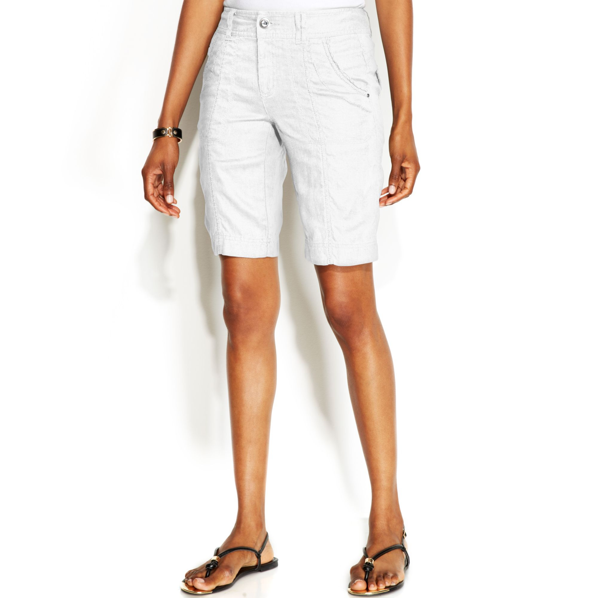 Inc International Concepts Lace Trim Linen Bermuda Shorts In White Bright White Lyst