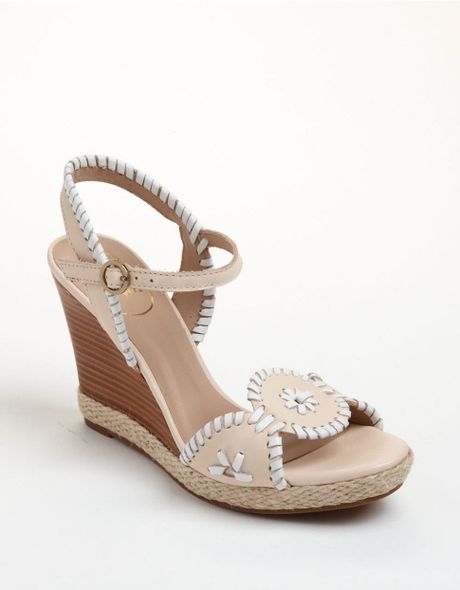 Jack Rogers Clare Rope Leather Wedge Sandals in Beige (bone) | Lyst