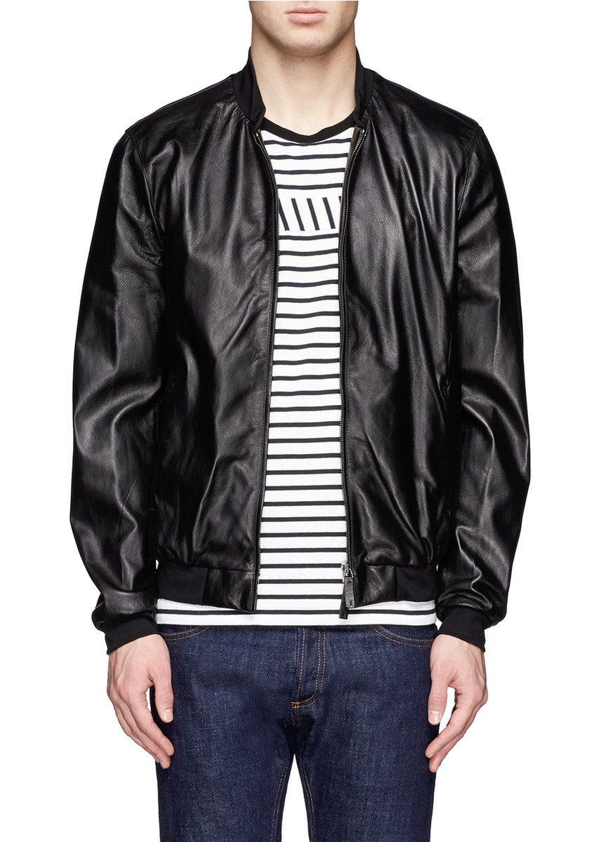 armani leather bomber jacket mens