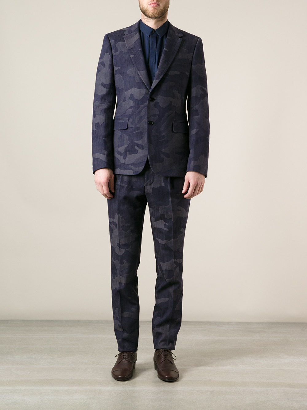 Valentino Jacquard Camouflage Print Suit in Blue for Men Lyst