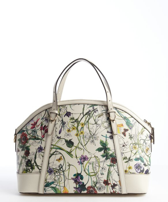 Gucci Floral and White Canvas Double Gg Shoulder Bag in White | Lyst