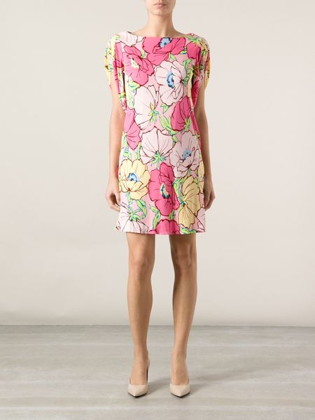 Moschino Floral Print Shift Dress in Pink (pink & purple) | Lyst