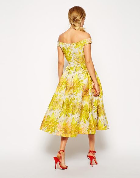 asos-yellow-sunflower-bardot-midi-prom-dress-casual-dresses-product-1 ...