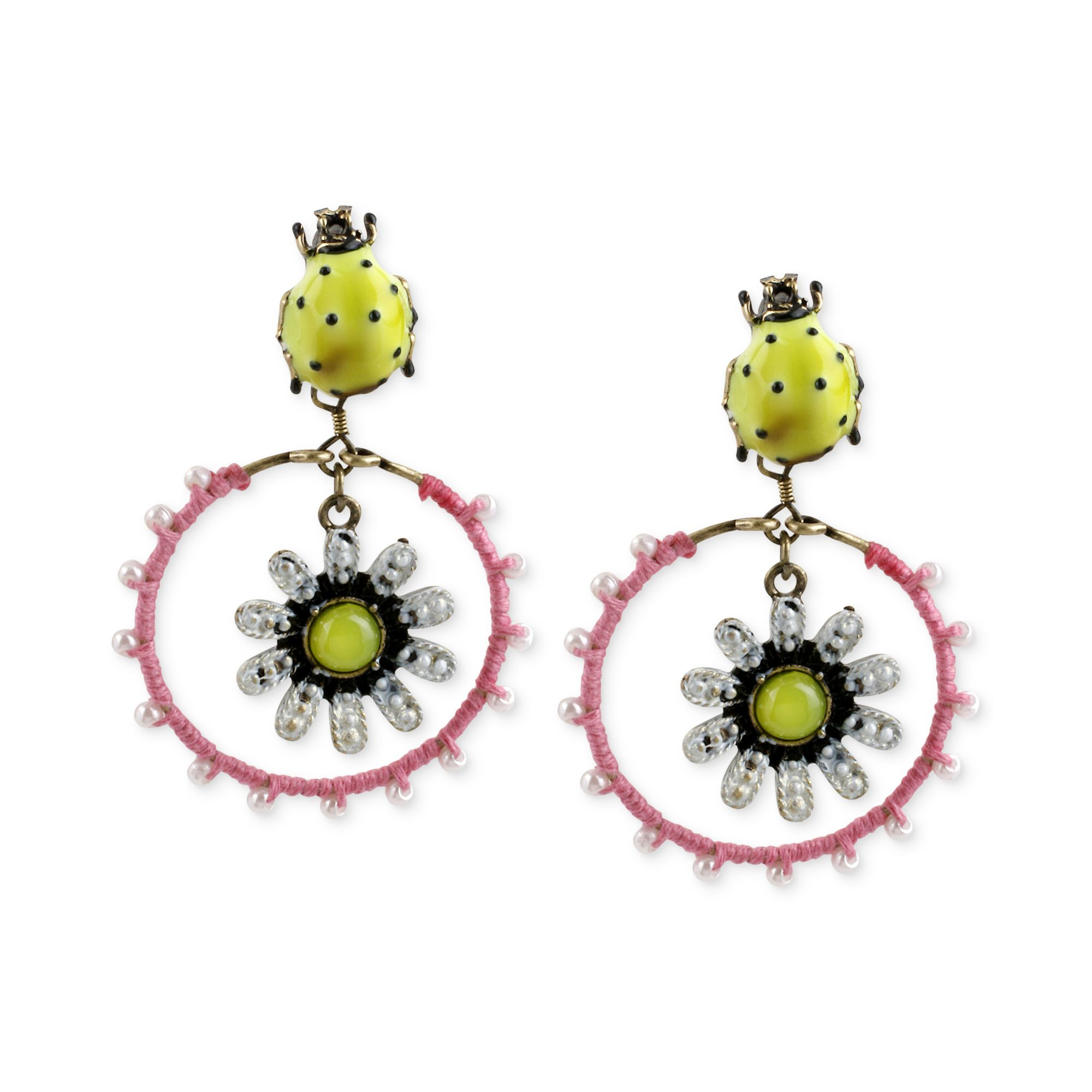 Betsey Johnson Goldtone Ladybug Hoop Drop Earrings In Gold | Lyst