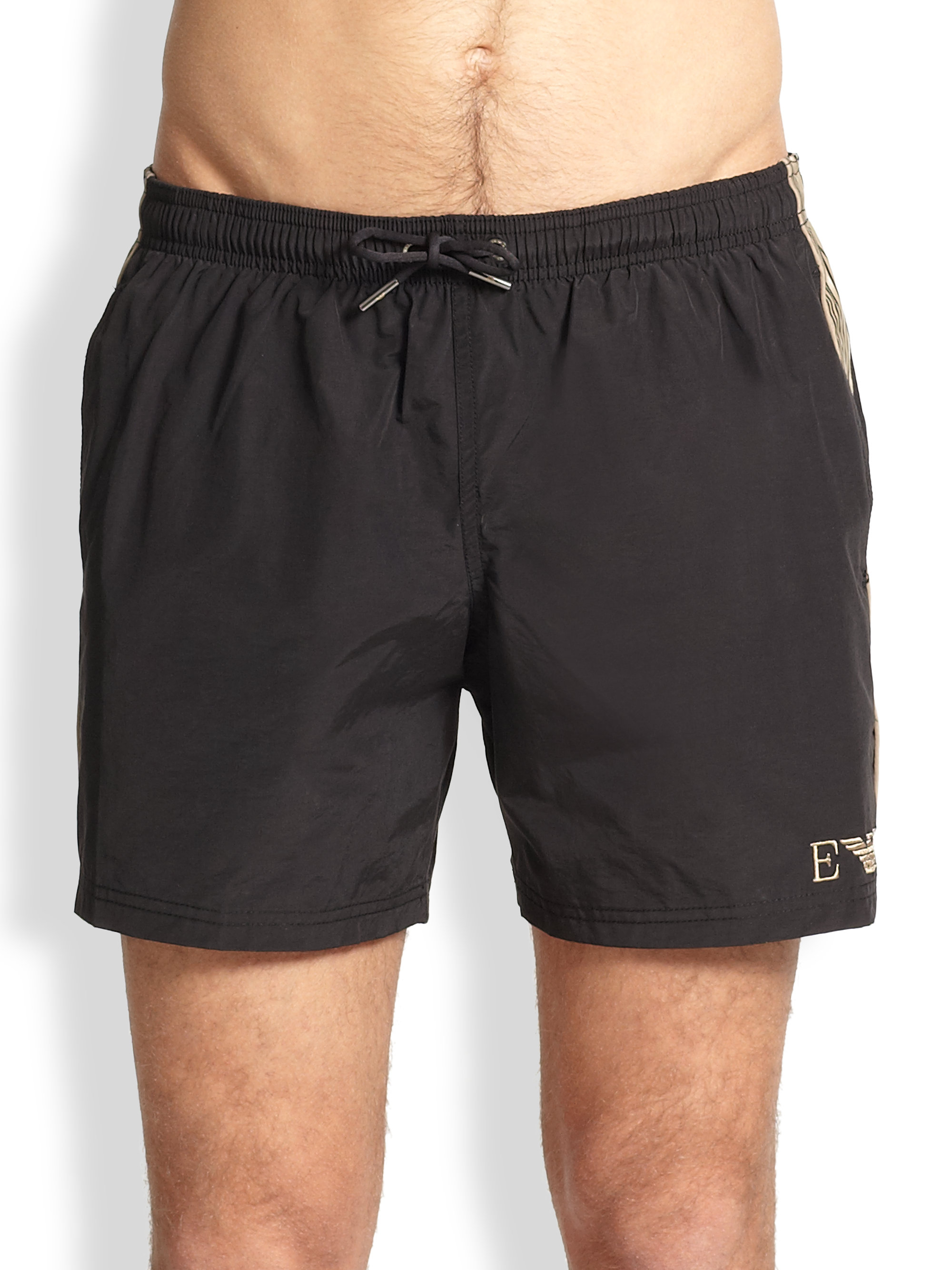 Emporio Armani Side Stripe Swim Trunks In Black For Men Lyst