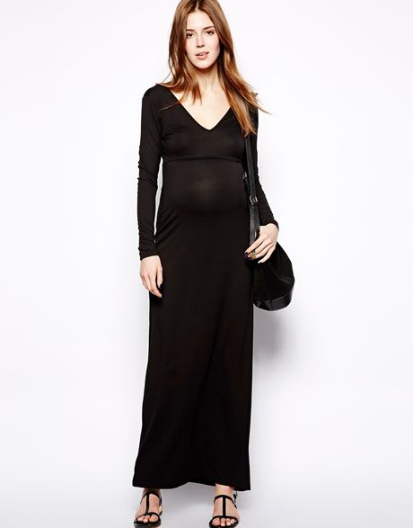 Asos Maternity Exclusive Maxi Dress With Sleeve in Black