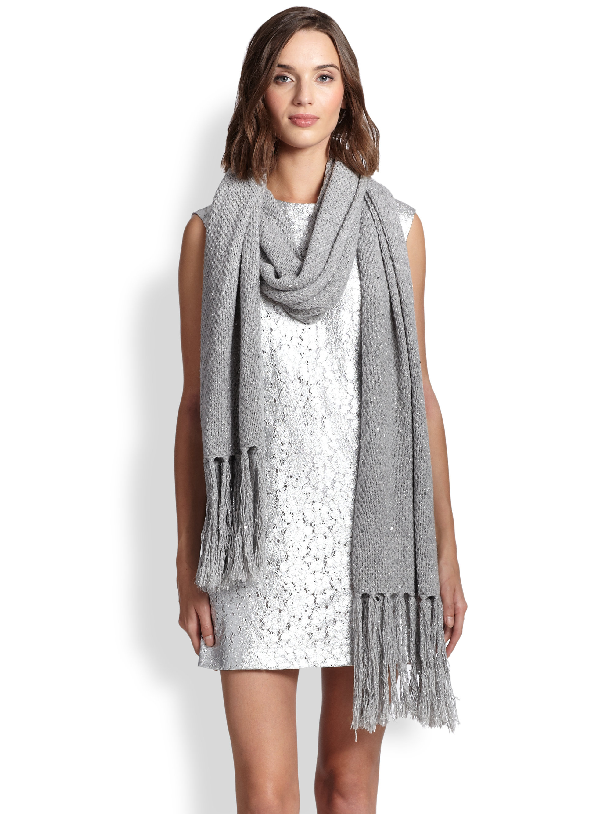 Dkny Long Knit Scarf in Gray (HEATHER GREY) Lyst