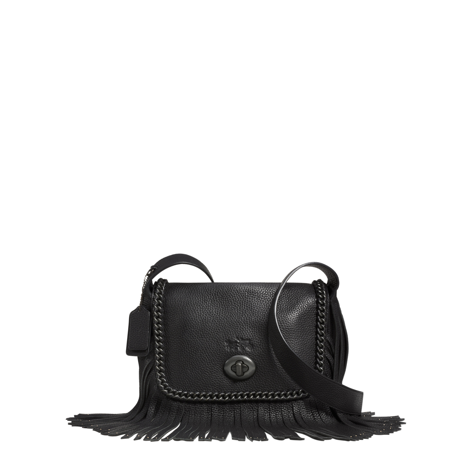 Coach Whipstitch Dakotah Fringe Flap Bag in Black