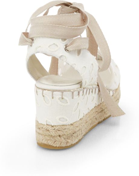 Ralph Lauren Collection Uma Eyelet Espadrille Wedge Sandals in Beige (CREAM) | Lyst