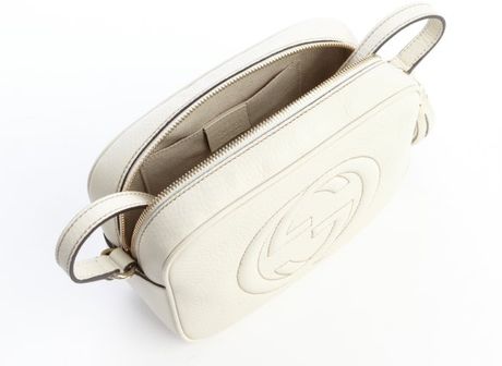 Gucci Ivory Leather Stitched Gg Disco Crossbody Shoulder Bag in Beige 