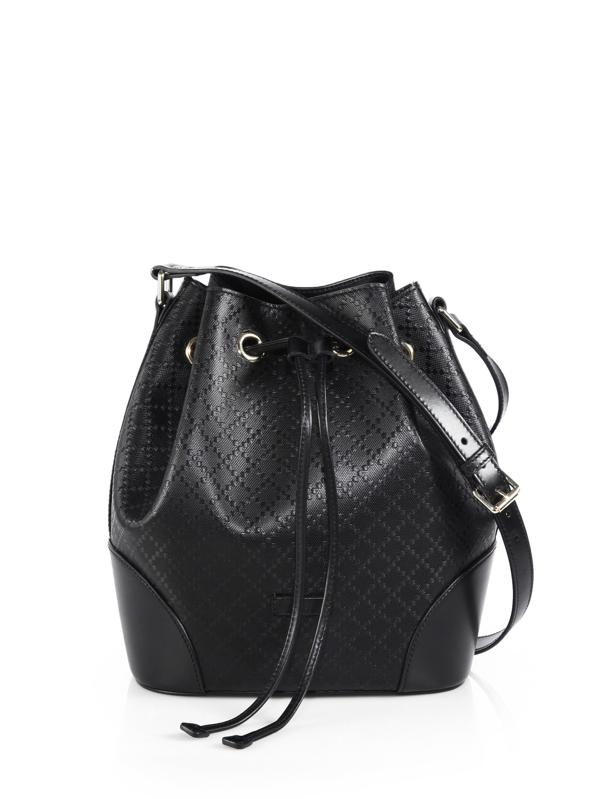 Gucci Bright Diamante Leather Bucket Bag in Black | Lyst