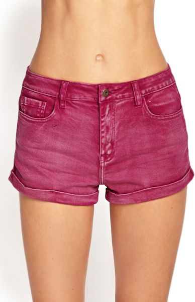 Forever 21 Faded Denim Shorts in Purple (Magenta)