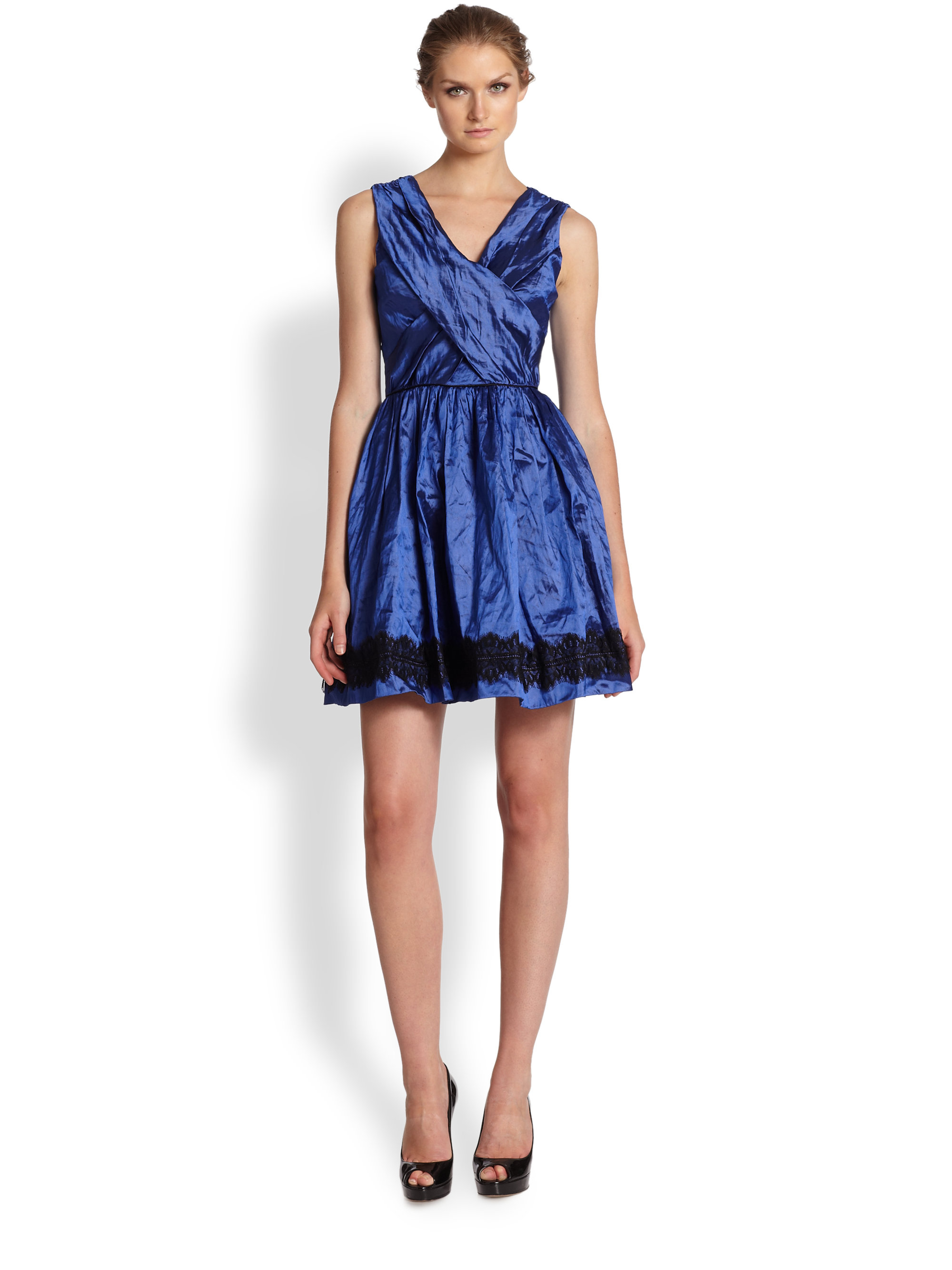 Nicole Miller Lace Trim Party Dress In Blue Electric Blue Lyst