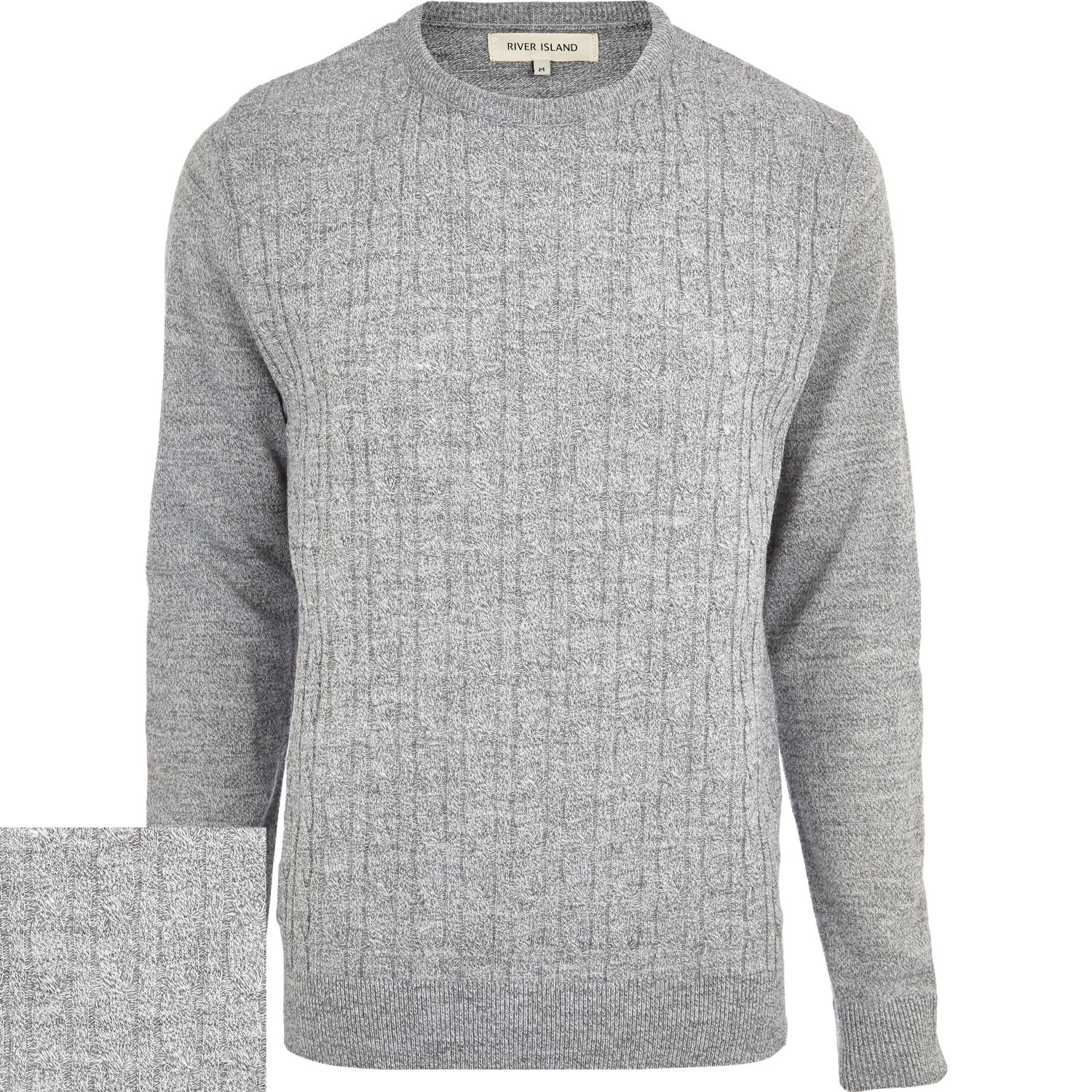 River Island Light Grey Cable Knit Sweater in Gray for Men (grey) Lyst