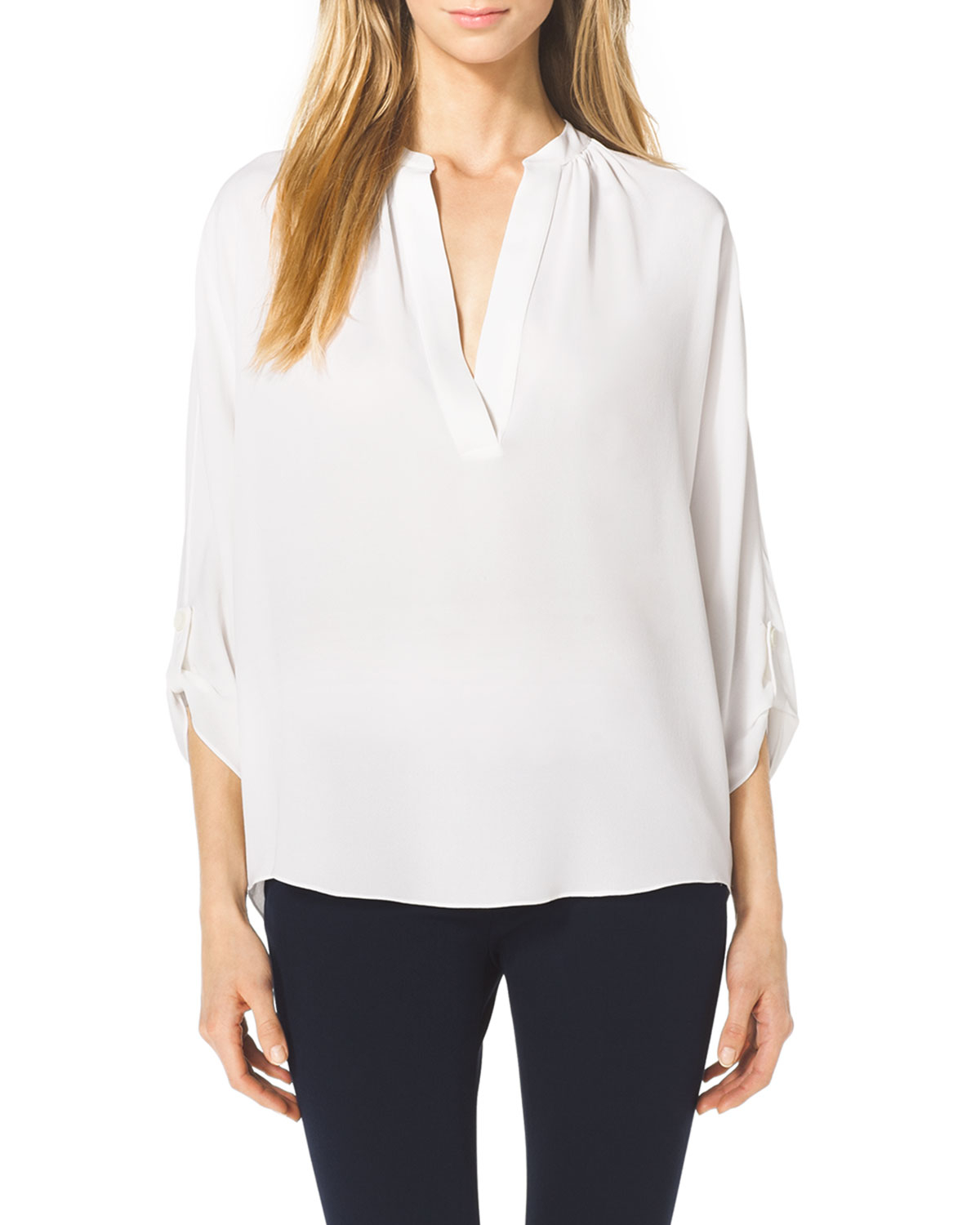 Michael Kors Slit Front Silk Blouse In White Lyst