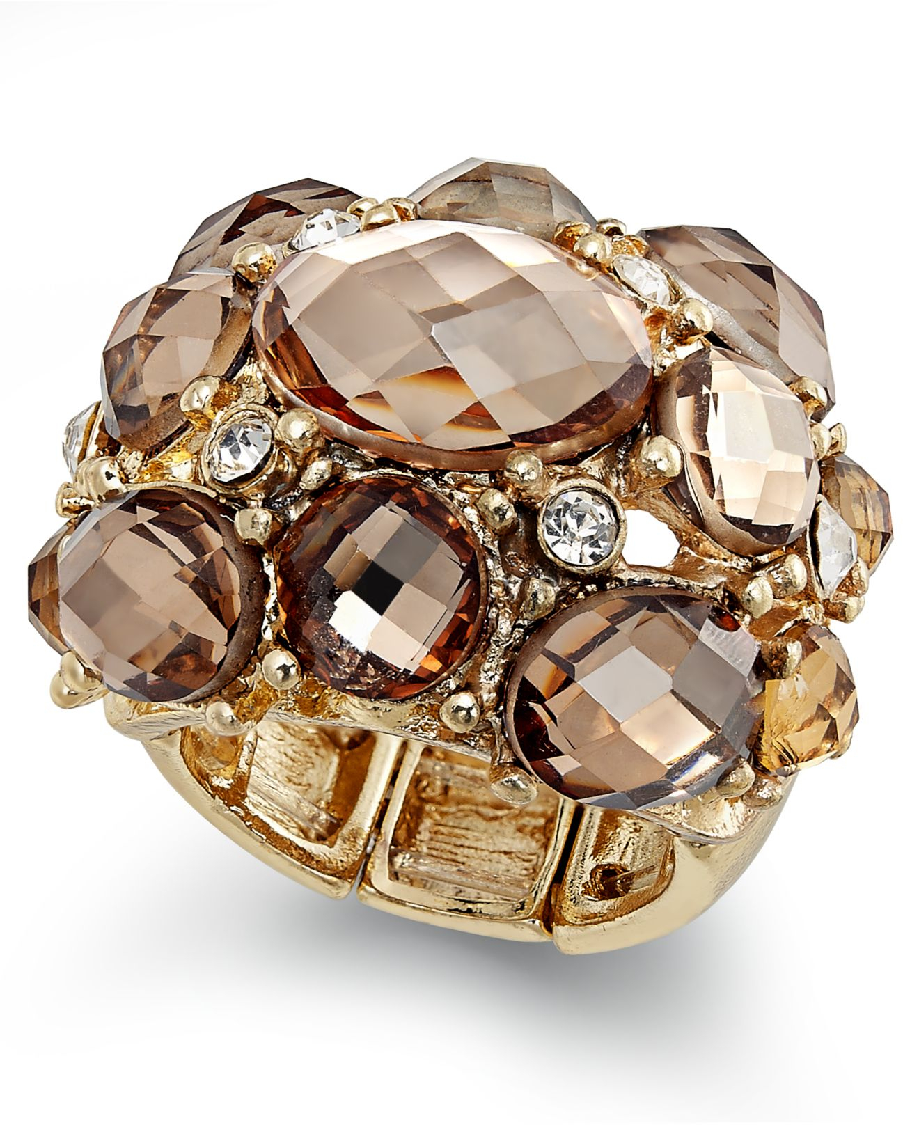 Inc International Concepts GoldTone Neutral Stone Cluster Stretch Ring