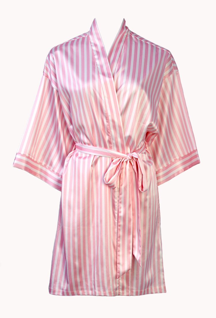 Forever 21 Candy Striped Robe in Pink (LIGHT PINKWHITE)