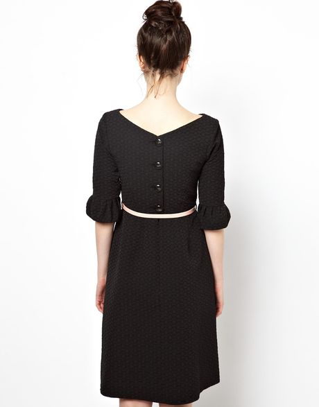 Orla Kiely Flared Sleeve Dress In Textured Jacquard Fabric In Black Lyst 2607