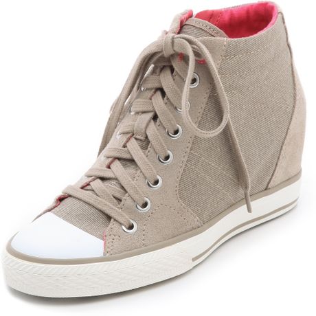 Dkny Cindy Canvas Wedge Sneakers in Beige (Chino) | Lyst